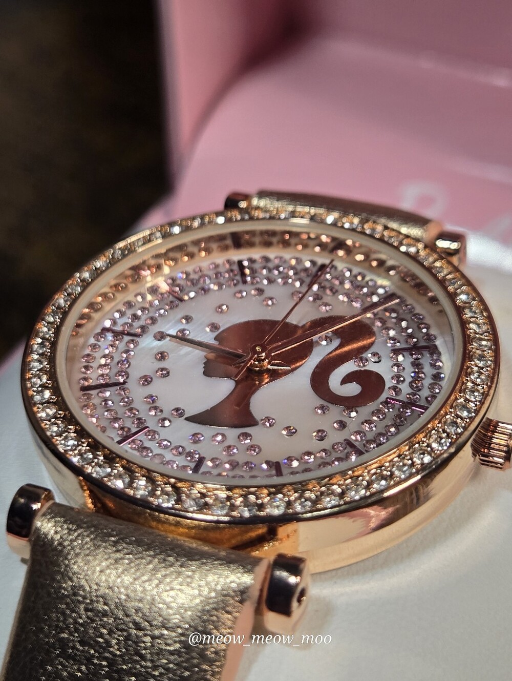 Barbie Rose Gold Rhinestone Watch with Pink Box Accutime New
